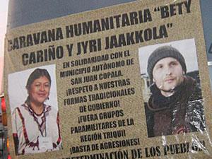 Gedenken an die Mordopfer Beatriz Cariño und Jyri Antero Jaakkola