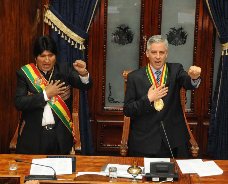 Evo Morales (links) und Álvaro García Linera im bolivianischen Parlament