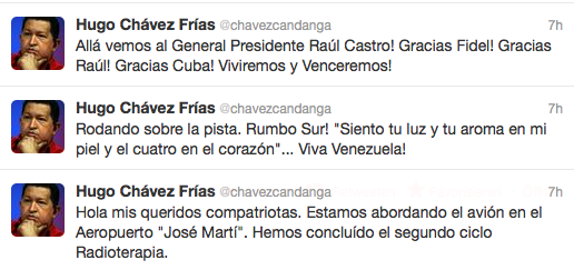 Chávez' Einträge bei Twitter