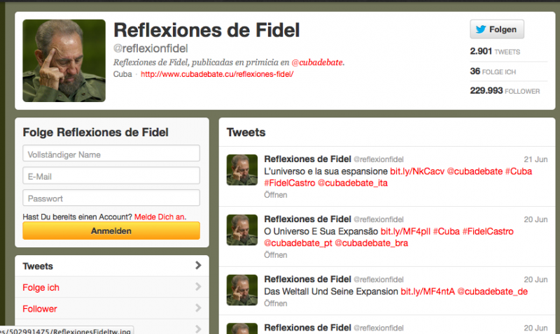 Twitter-Account von Fidel Castro