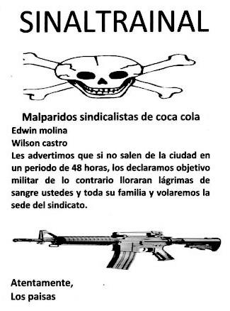 Todesdrohung von der paramilitärischen Gruppe "Los Paisas"