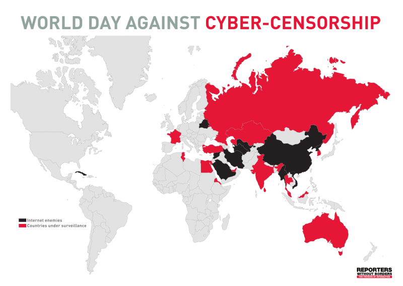 "Weltkarte der Internetzensur" von Reporter ohne Grenzen