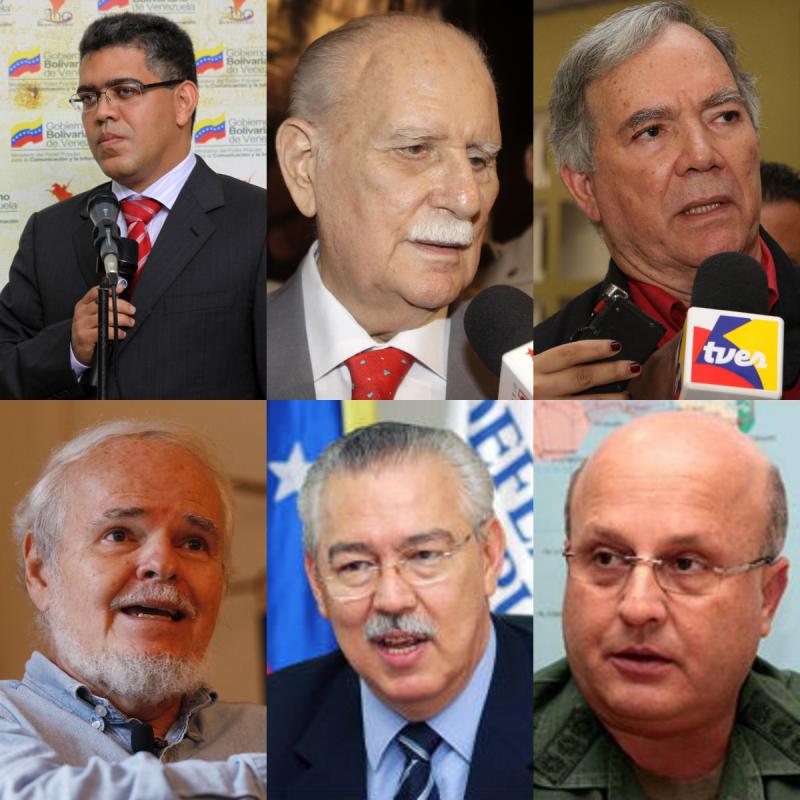 Mitglieder des Staatsrats (v.l.n.r.): Elías Jaua, José Vicente Rangel, Roy Chaderton Matos, Luis Brito García, Germán Mundaraín Hernández und Carlos Rafael Giacopini