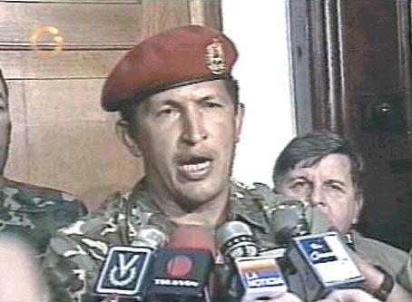 Hugo Chávez bei seiner TV-Ansprache nach der gescheiterten Militärrebellion am 4. Februar 1992