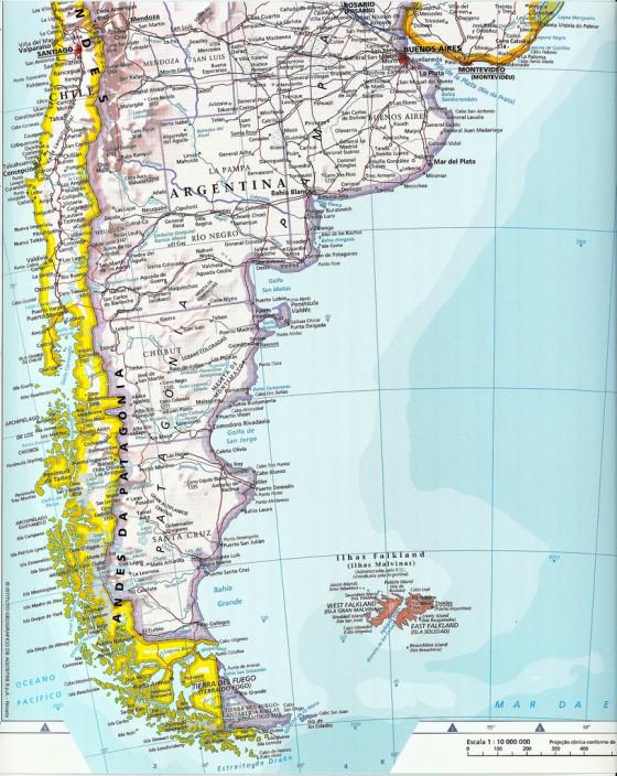 Argentinien, unten auf der Karte die Malwinen