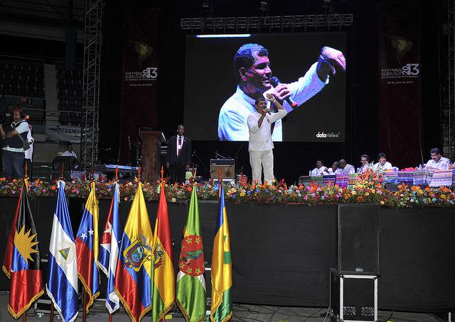 Rafael Correa während seiner Rede auf dem ALBA-Gipfel in Guayaquíl