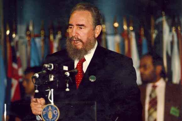 Fidel Castro bei der FAO-Konferenz 1996: "Wenn das Ziel die Halbierung der Zahl der hungernden Menschen ist, was sollen wir der anderen Hälfte sagen?"