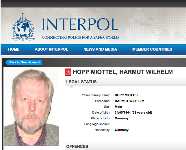 Fahnungsanzeige für Hartmut Hopp bei Interpol