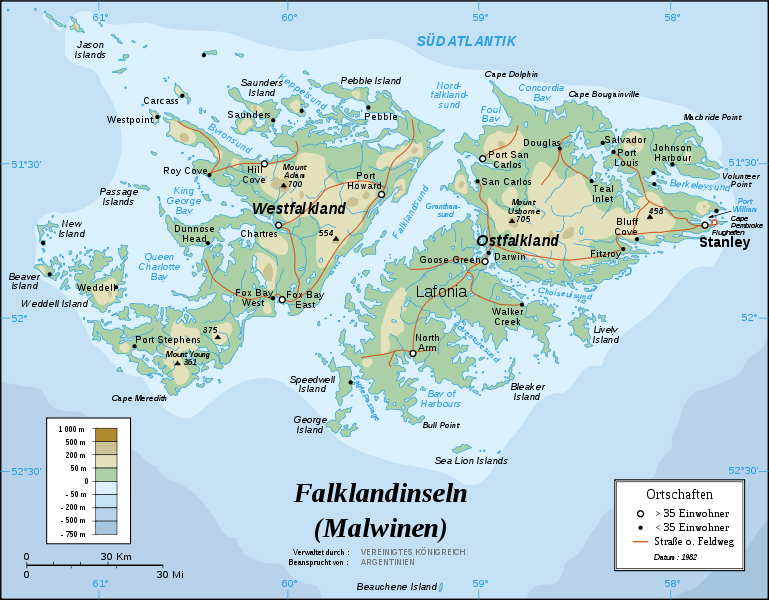 Karte der Malwinen/Falklandinseln