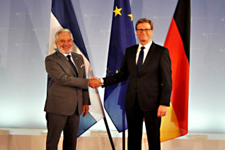 Nicaraguas Außenminister Samuel Santos López mit seinem deutschen Amtskollegen Guido Westerwelle am 16. Mai in Berlin