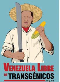 Der frühere Präsident Hugo Chávez als Landarbeiter auf dem Plakat der Kampagne "Venezuela – frei von transgenem Saatgut"