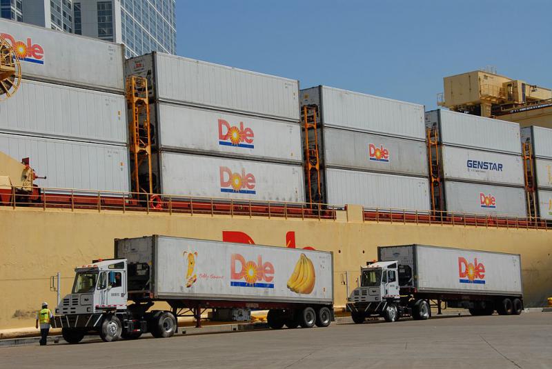 Dole-Container und LKW's im Hafen von San Diego, Kalifornien