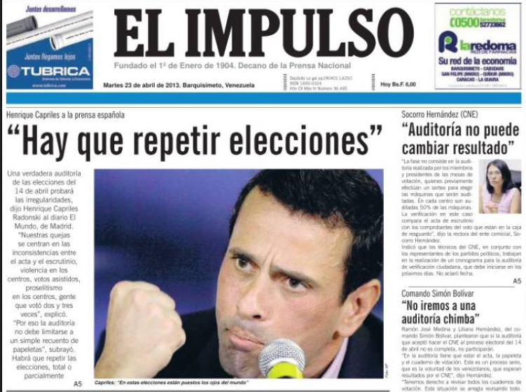 Titelblatt von "El Impulso"