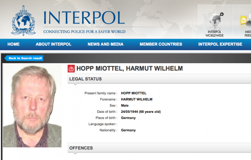 Interpol-Fahndungsblatt von Hartmut Hopp
