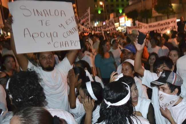 Demonstration nach der Verhaftung Guzmans im Januar 2014 in Guamúchil: "Sinaloa unterstützt dich und ist mit dir, Chapo"