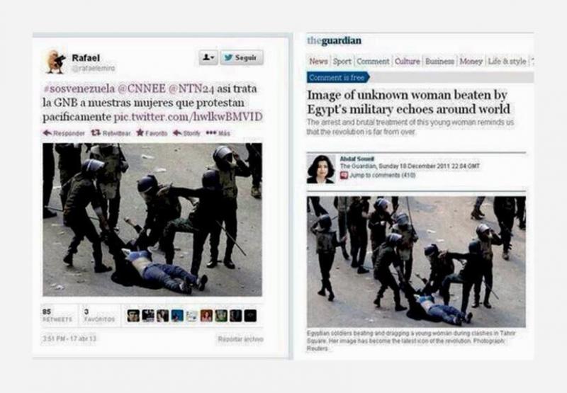 Die Brutalität der Polizei soll dieses Bild zeigen - und tut es auch. Allerdings handelt es sich um ein berüchtigtes Bild aus Ägypten und nicht aus Venezuela