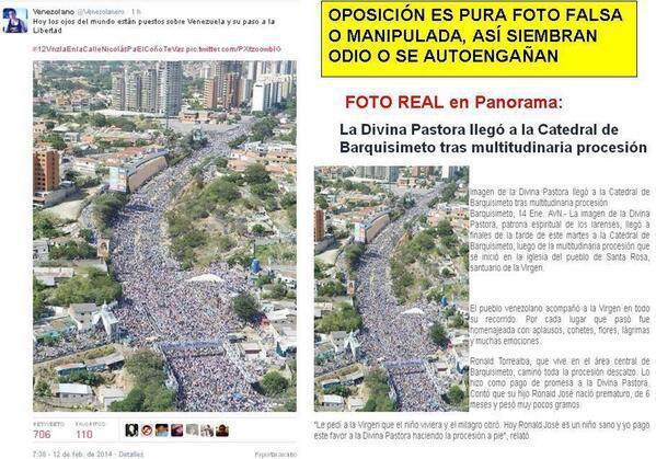 "Heute sind die Augen der Welt auf Venezuela und seinen Schritt zur Freiheit gerichtet", schreibt ein Nutzer am 12. Februar, dem Tag einer großen Demonstration von Studenten. Um das Ausmaß der Proteste zu untermauern, veröffentlicht er dazu ein Foto einer Großdemonstration - das in Wirklichkeit aber eine religiöse Prozession in der Stadt Barquisimeto zeigt