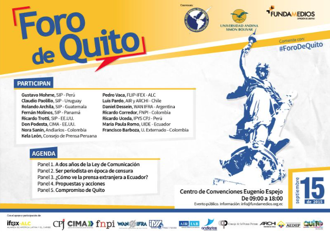 Plakat zum Forum gegen das Mediengesetz am 15. September in Quito