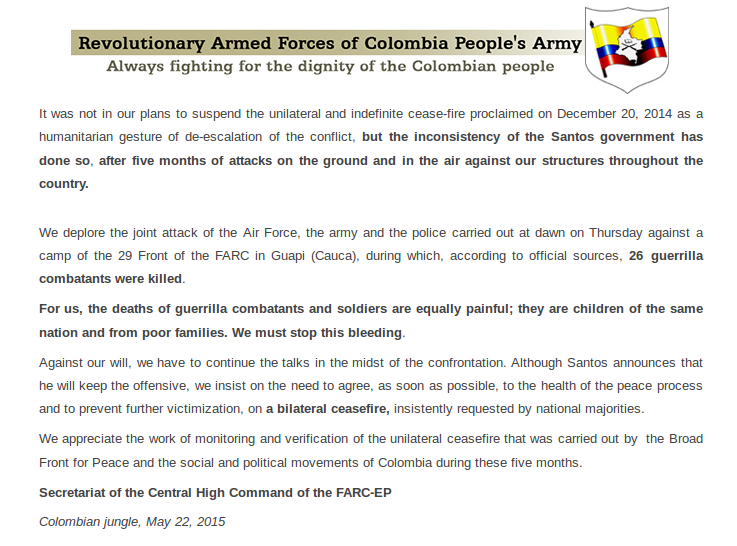 Kommuniqué der FARC
