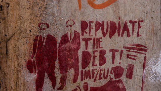 Graffito in Griechenland: "Weist die Schulden zurück! IWF-EU"