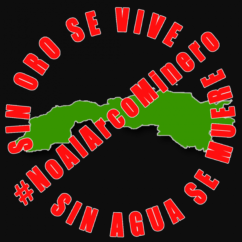Kampagnenbild gegen das Bergbauprojekt: "Ohne Geld lässt es sich leben - ohne Wasser stirbt man - Nein zum Arco Minero"