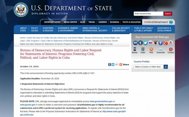Die Bekannmachung des US-Außenministeriums auf der offiziellen Webseite (Screenshot)