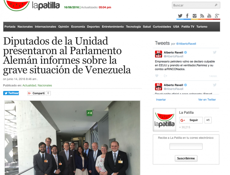 Bericht des venezolanischen Online-Portals La Patilla über den Besuch (Screenshot)