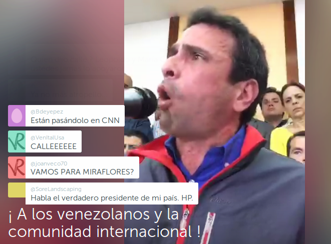 Über "Periscope.TV" ließ Capriles die Pressekonferenz live übertragen, Anhänger gaben direkt ihre Kommentare ab
(Screenshot)