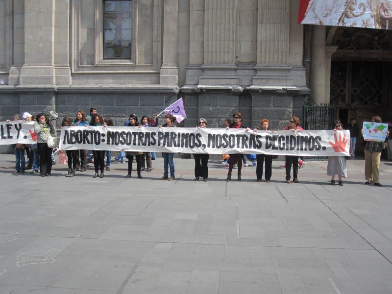 Frauen in Chile protestieren gegen das Abtreibungsverbot mit diesem Transparent: "Abtreibung: Wir gebären, wir entscheiden"