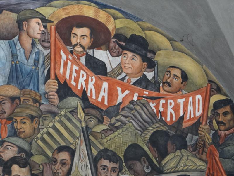 "Land und Freiheit" - Ausschnitt aus dem Wandbild  Diego Riveras zur Geschichte Mexikos im Regierungspalast in Mexiko-Stadt