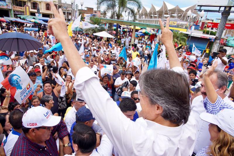 Zeigt sich siegessicher: Guillermo Lasso, Kandidat der rechtsliberalen Parteienallianz CREO-Suma in Ecuador bei der Stichwahl für das Präsidentenamt am 2. April