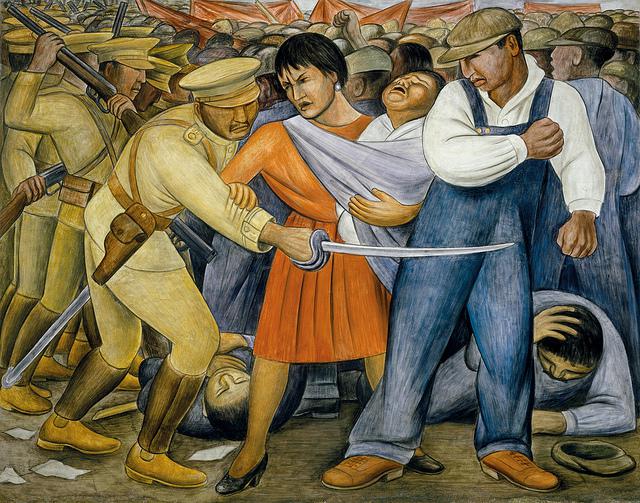 Detail aus dem Wandgemälde "El Levantamiento" (Der Aufstand) von Diego Rivera aus dem Jahr 1931: Die Armee wurde in Mexiko schon oft gegen soziale Kämpfe eingesetzt