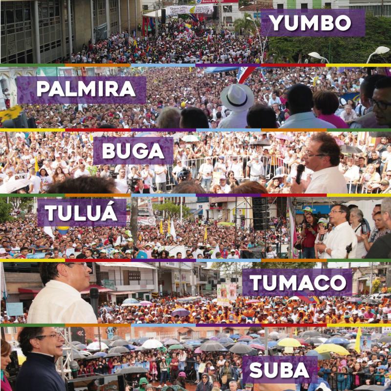 Von Petro in der letzten Woche besuchte Städte im Zuge seines Wahlkampfs in Kolumbien