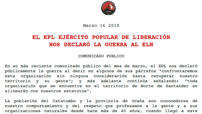 Dieses Kommuniqué veröffentlichte die ELN auf ihrer Homepage