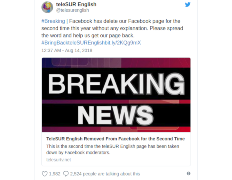 Telesur nutzt seinen Twitter-Account und verbreitet das Thema über den Hashtag #BringBackteleSUREnglish
