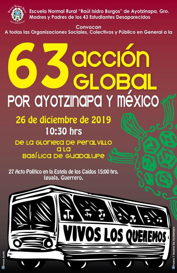 Plakat der Acción Global für Ayotzinapa 2019 in Mexiko