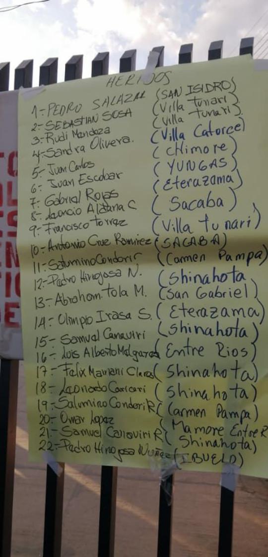 Bewohner von Sacaba tragen Informationen über verletzte Kokabauern bei der Demonstration am Freitag zusammen