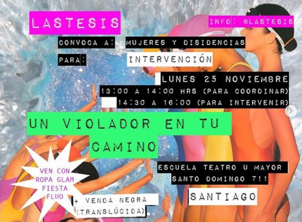 Las Tesis-Aufruf zur Beteiligung an der Performance am internationalen Tag gegen Gewalt an Frauen in Santiago