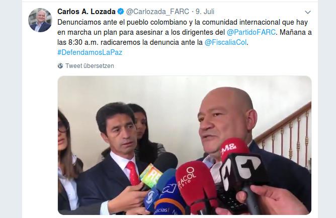 Farc-Senator Lozada fordert Ermittlungen zu Attentatsplanungen gegen ehemalige Guerilleros (Screenshot)