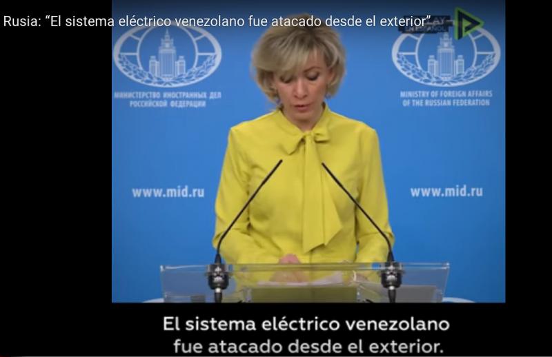 Die Sprecherin des russischen Außenministeriums, María Zajárova, verlas bei der Pressekonferenz am Freitag eine Stellungnahme zum Stromausfall in Venezuela (Screenshot)