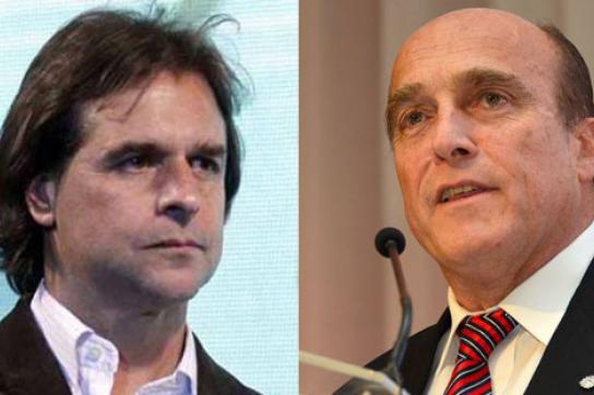 Die Präsidentschaftskandidaten Lacalle Pou von der rechten Nationalpartei (links) und Martínez von der Frente Amplio versuchen bereits vor der Stichwahl, mögliche Koalitionen zu schmieden