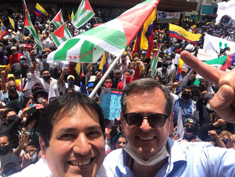 Links, der Präsidentschaftskandidat der Unes, Andrés Arauz; rechts sein möglicher Vize, Carlos Rabascall