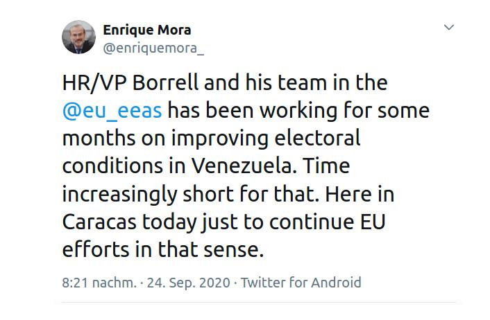 Borrell schickte seinen Stellvertreter Enrique Mora und den Leiter der Abteilung für Amerika, Javier Niño Pérez, nach Caracas