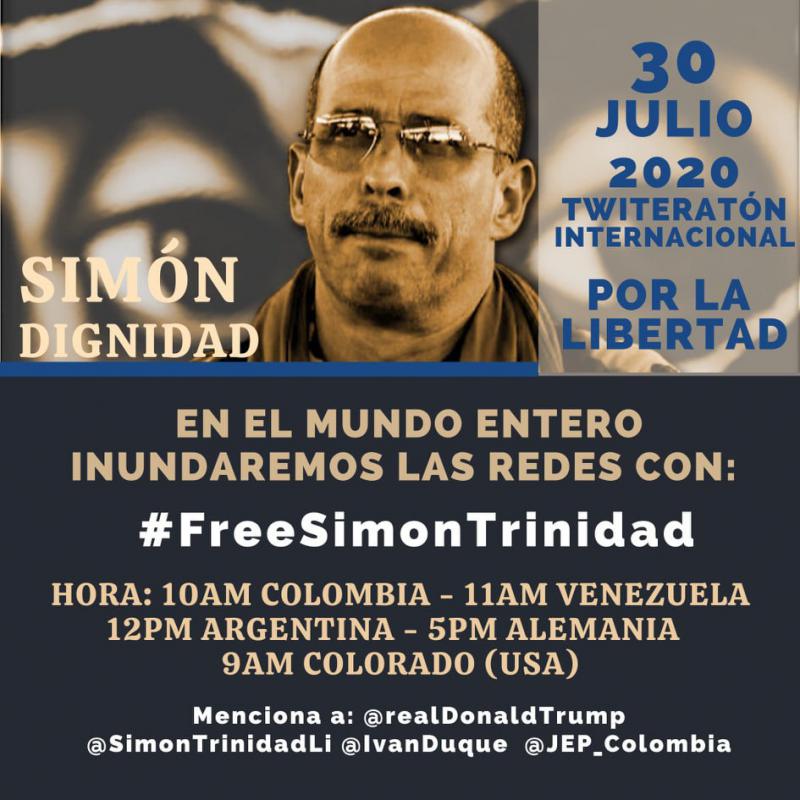 "Twiteratón" für die Freiheit von Simón Trinidad am 30. Juli
