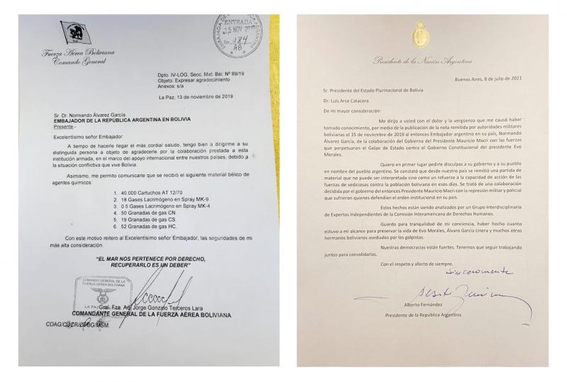 Schreiben von Terceros Lara (links), Brief von Präsident Fernández