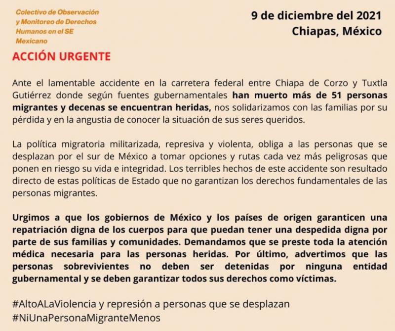 Unter dem Hashtag #NiUnaPersonaMigranteMenos ruft die Menschenrechtsorganisation Fray Matias zu einem humaneren Umgang mit den Migrant:innen auf