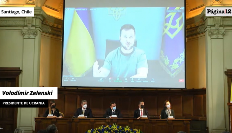 Der ukrainische Präsident Zelenskyj sprach über Videokonferenz in Chile (Screenshot)