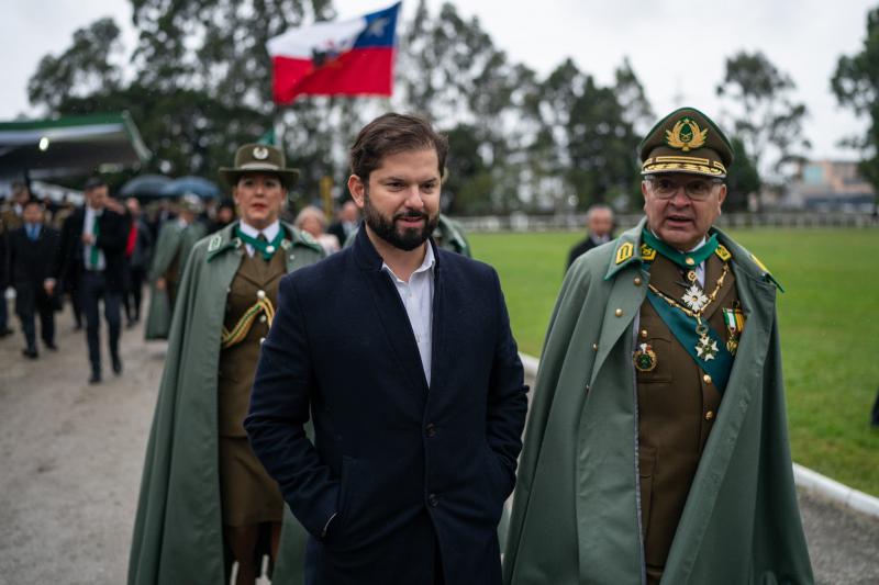 Boric und Yanez am Tag des Carabinero und der Carabinera am 27. April 2023 in Puerto Montt