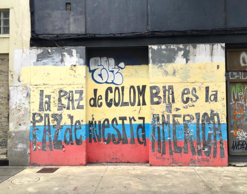 "Frieden in Kolumbien ist Frieden in unserem Amerika", Mural in Montevideo, Uruguay