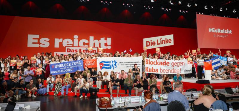 Solidaritätsaktion auf dem Parteitag der Linken am 20. Juni 2026 in Potsdam